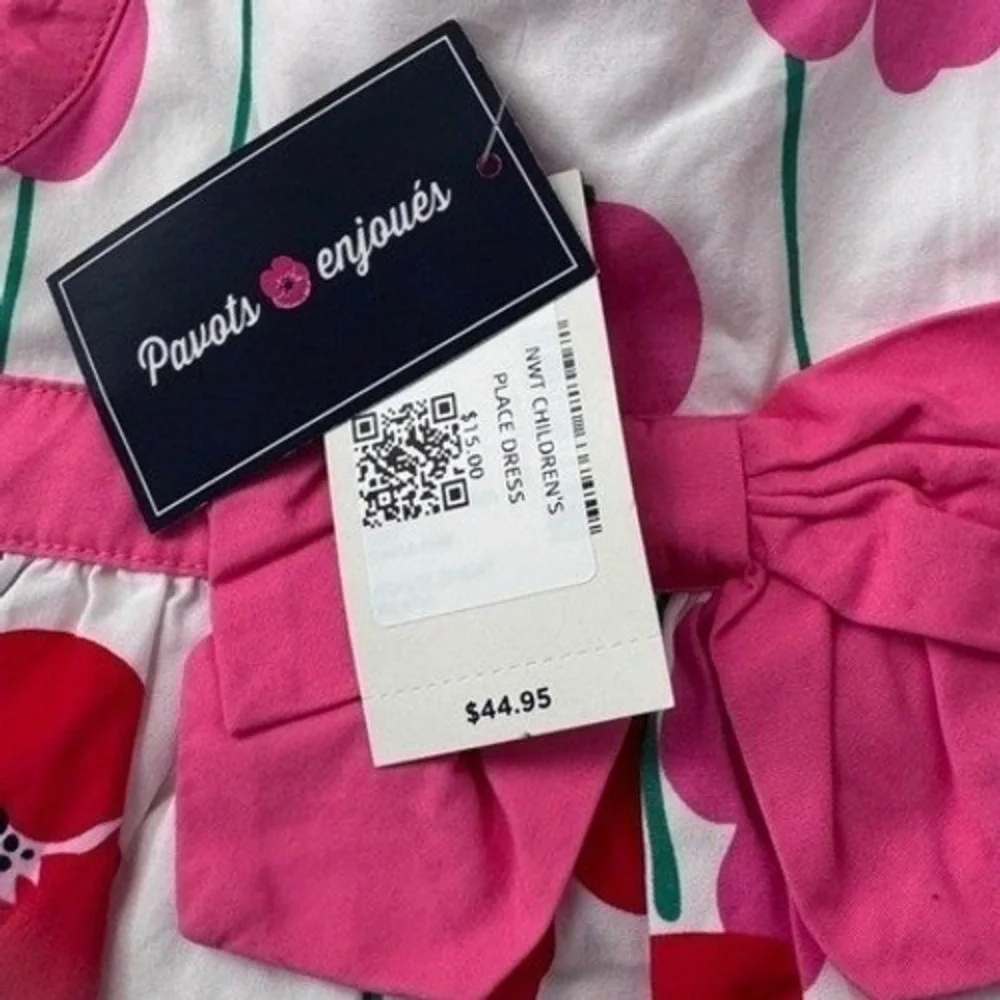 NWT The Children's Place Floral Dress Kids 12-18M Pink White‎ Poppy Bow Cotton